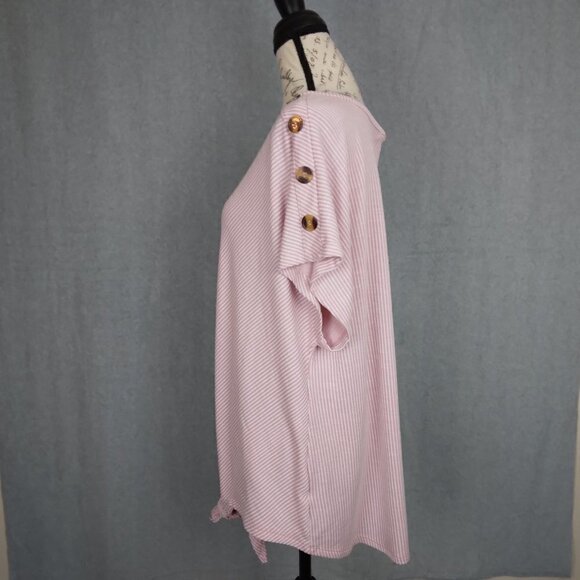 French Laundry | Pink Stripe Stretch Knit Button Shoulder Top | Size 2X - Picture 4 of 8